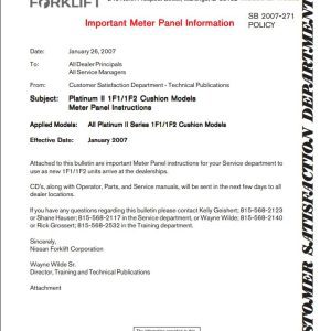 Nissan Forklift Meter Panel 1F1 1F2 Information Manual SB2007271 Nissan Forklift Meter Panel 1F1 1F2 Information Manual Sb2007271
