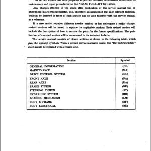 Nissan Forklift N01 Tn01 Service Manual Sm2E 0N01E0 1992