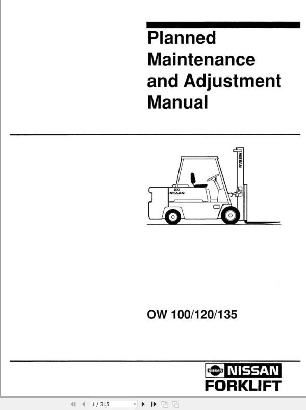 Nissan Forklift OW100 OW120 OW135 Planned Maintenance And Adjustment Manual