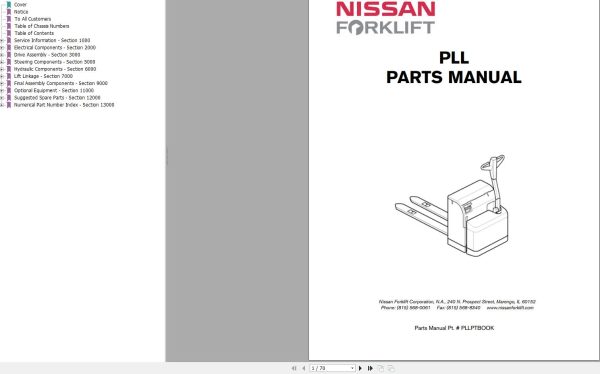 Nissan Forklift PLL Parts Manual 2010