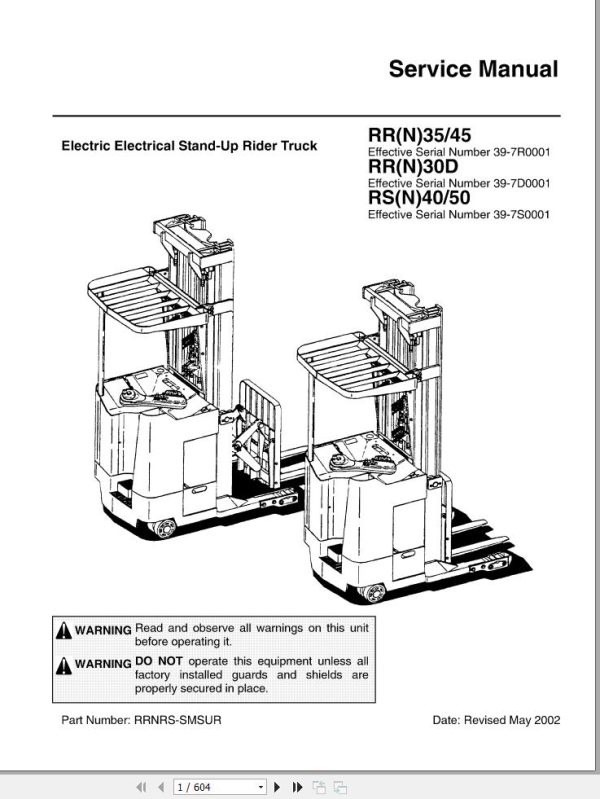 Nissan Forklift RR35 to RS50 RRN35 to RSN50 Service Manual RRNRS SMSUR 2002
