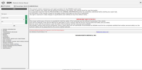Nissan GT R R35 11.2018 SM18E00R35U2 Workshop Manual Electrical Wiring Diagram 1