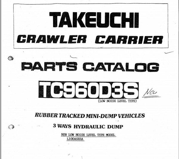 Takeuchi Dump Carrier TC960D3S Operator Parts Manual