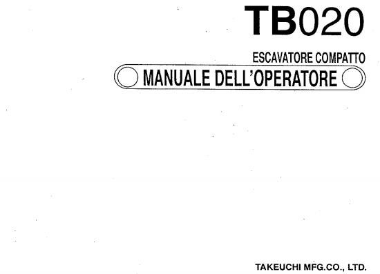 Takeuchi Excavator TB020 Workshop Parts Operators Manual IT EN