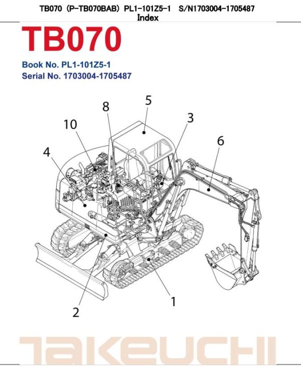 Takeuchi Excavator TB070 Parts Workshop Operators Manual DE EN 1