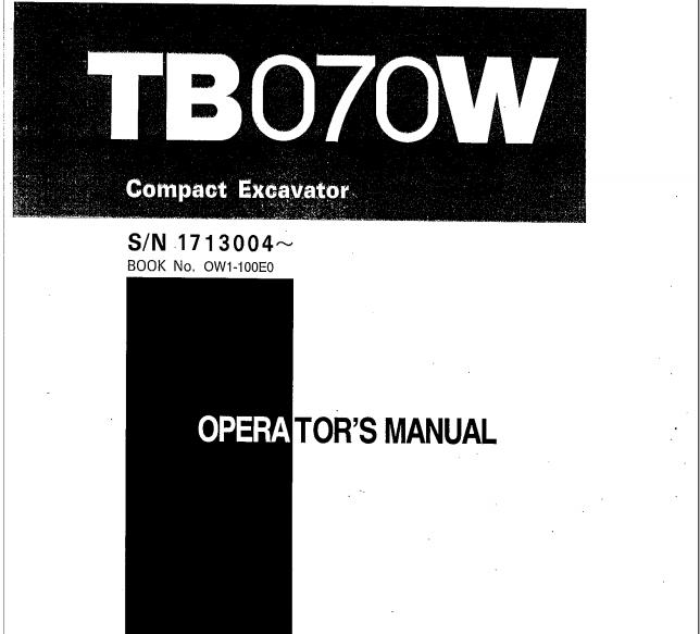 Takeuchi Excavator TB070W Operators Parts Manual 1