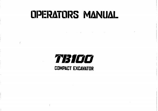 Takeuchi Excavator TB100 Operators Manual