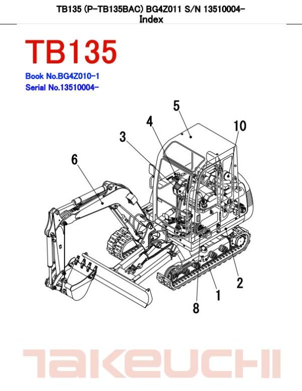 Takeuchi Excavator TB125 TB135 TB145 Parts Workshop Operators Manual FR EN 2