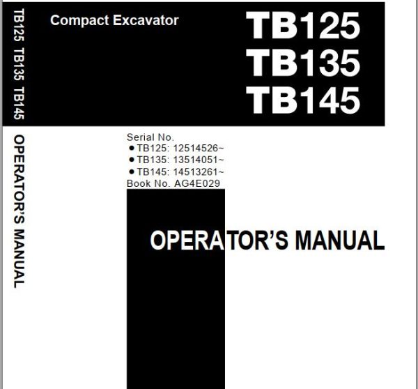 Takeuchi Excavator TB125 to TB150 Workshop Operators Parts Manual 2
