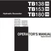 Takeuchi Excavator TB138 TB153 TB180FR Workshop Operators Parts Manual