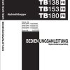 Takeuchi Excavator TB138FR TB153FR TB180FR Parts Workshop Operators Manual DE EN
