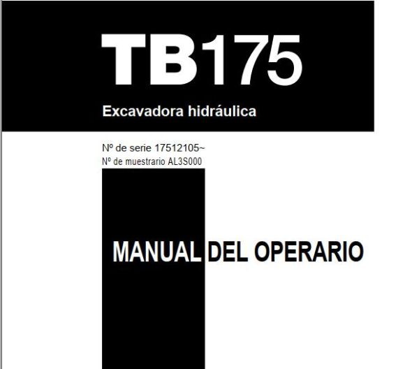 Takeuchi Excavator TB175 Operators Parts Workshop Manual EN ES