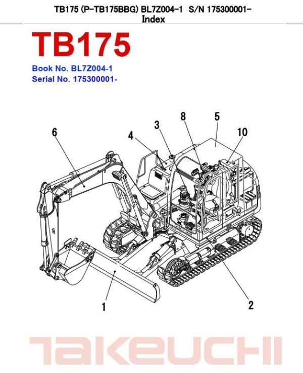 Takeuchi Excavator TB175 Parts Workshop Operators Manual DE EN 2
