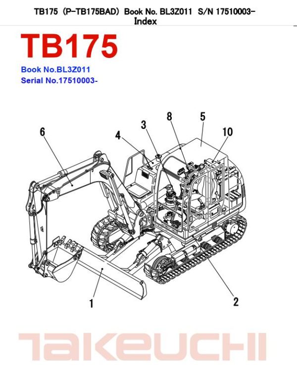 Takeuchi Excavator TB175 Parts Workshop Operators Manual FR EN 2