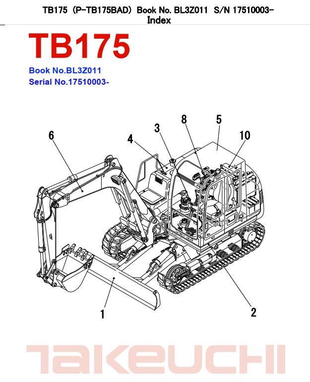 Takeuchi Excavator TB175 Workshop Parts Operators Manual 2