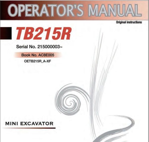 Takeuchi Excavator TB215R Workshop Operators Parts Manual 2