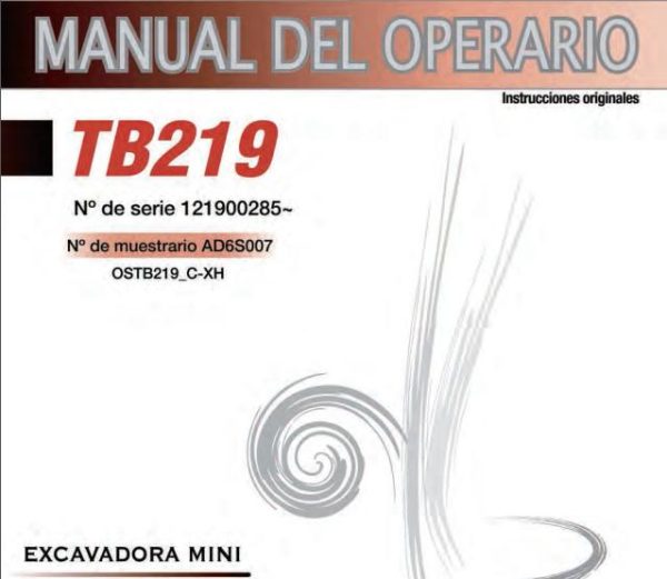 Takeuchi Excavator TB219 Operators Parts Workshop Manual ES EN