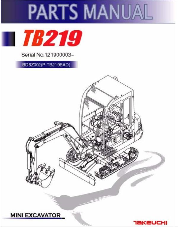Takeuchi Excavator TB219 Operators Parts Workshop Manual ES EN 1