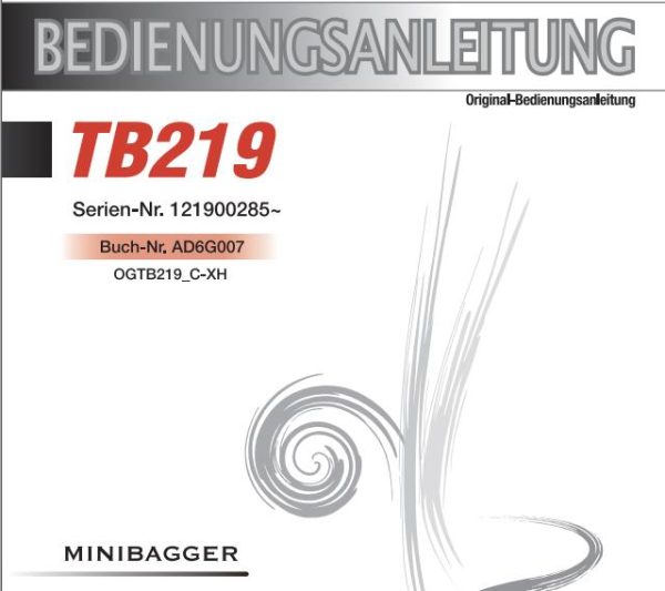 Takeuchi Excavator TB219 Parts Workshop Operators Manual DE EN