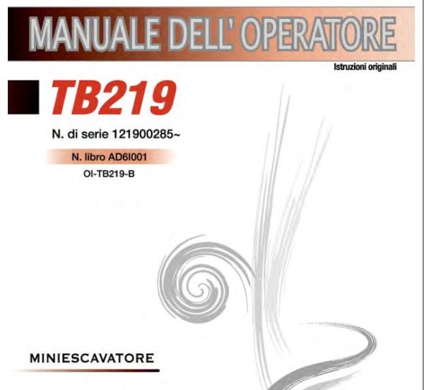 Takeuchi Excavator TB219 Workshop Parts Operators Manual IT EN