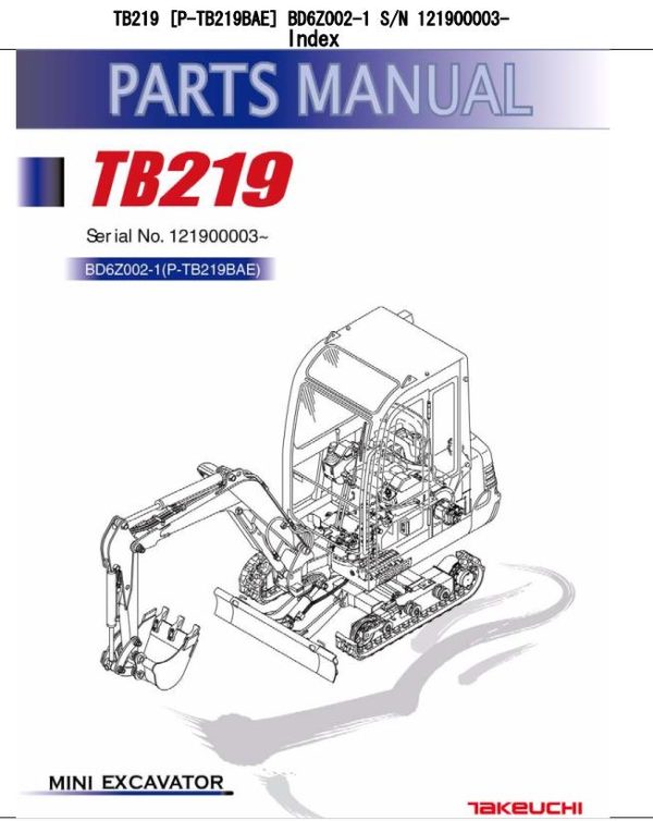 Takeuchi Excavator TB219 Workshop Parts Operators Manual IT EN 2