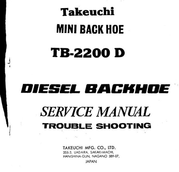 Takeuchi Excavator TB2200D Parts Service Manual