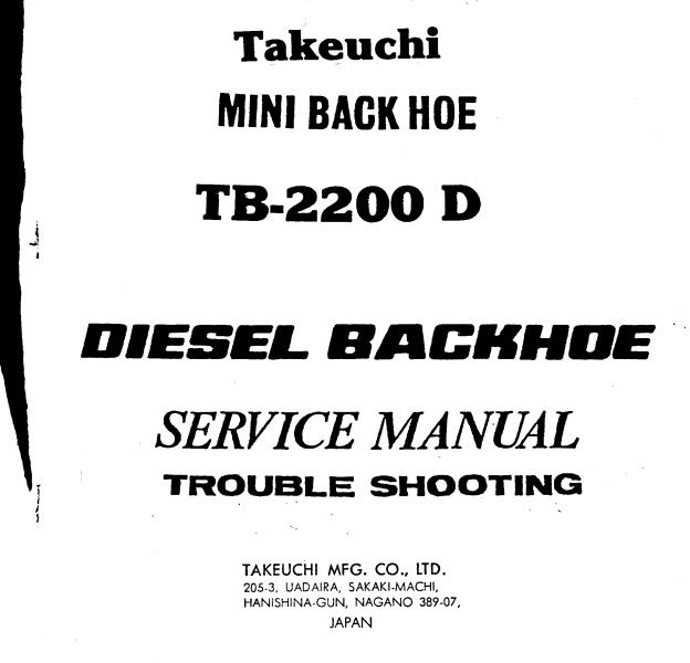 Takeuchi Excavator TB2200D Parts Service Manual