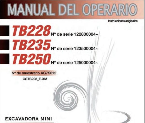 Takeuchi Excavator TB228 TB235 TB250 Operators Parts Workshop Manual ES EN
