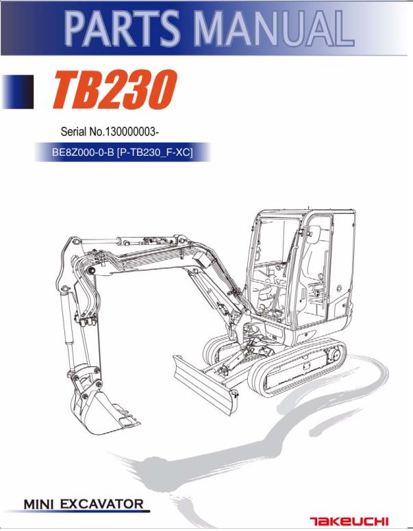 Takeuchi Excavator TB230 Operators Parts Workshop Manual ES EN 1