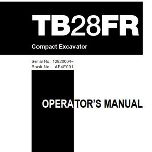 Takeuchi Excavator TB28FR Workshop Parts Operators Manual