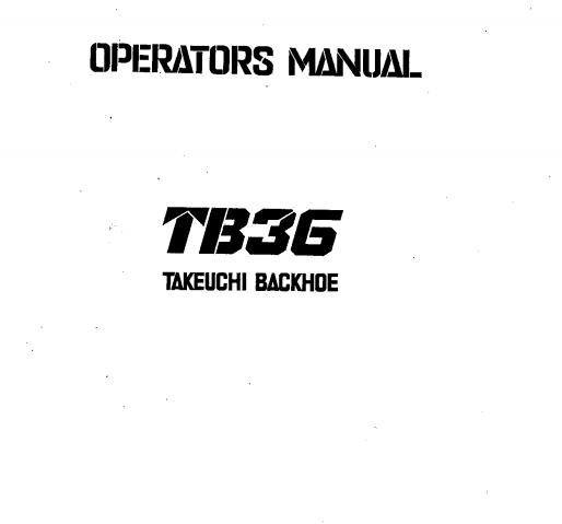 Takeuchi Excavator TB36 Workshop Parts Operators Manual 1