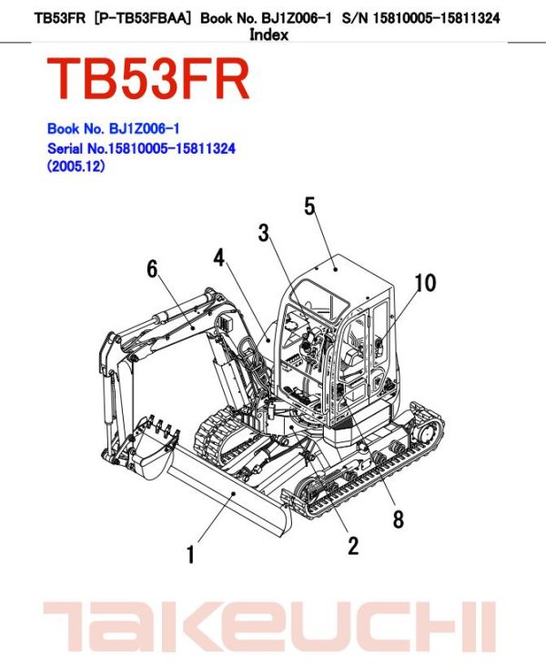Takeuchi Excavator TB53FR Workshop Parts Operators Manual 2