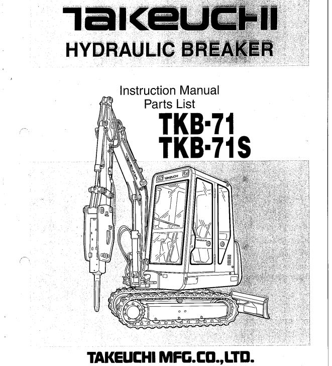 Takeuchi Hydraulic Breaker TKB Series Parts List Instruction Manual
