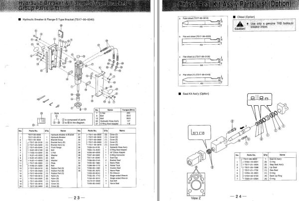 Takeuchi Hydraulic Breaker TKB Series Parts List Instruction Manual 1