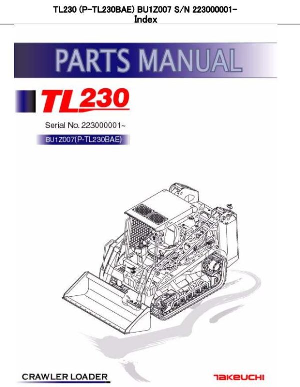 Takeuchi Loader TL220 TL230 TL240 TL250 Parts Workshop Operators Manual DE EN 1
