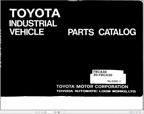 Toyota Forklift FBCA30 30 FBCA30 Parts Catalog