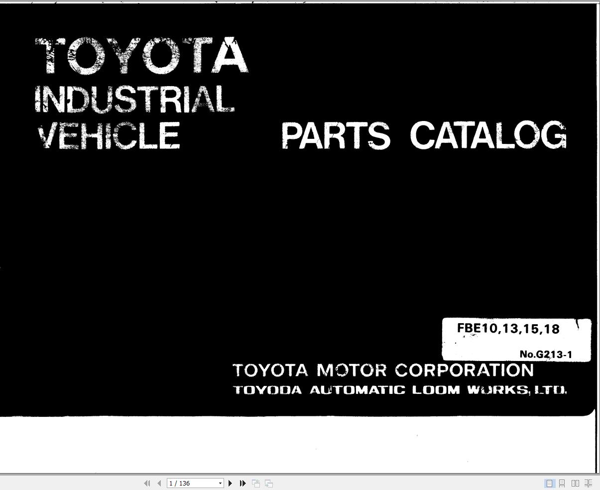 Toyota Forklift FBE10 FBE13 FBE15 FBE18 Parts Catalog
