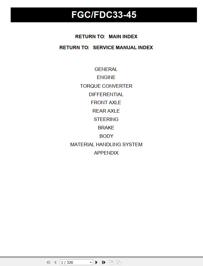 Toyota Forklift FGC33 to FGC45 FDC33 to FDC45 Service Manual