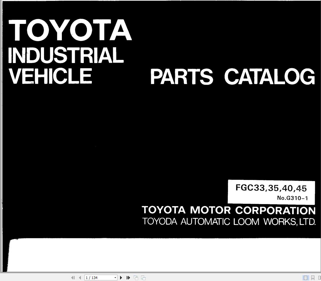 Toyota Forklift FGC33 to FGC45 Parts Catalog