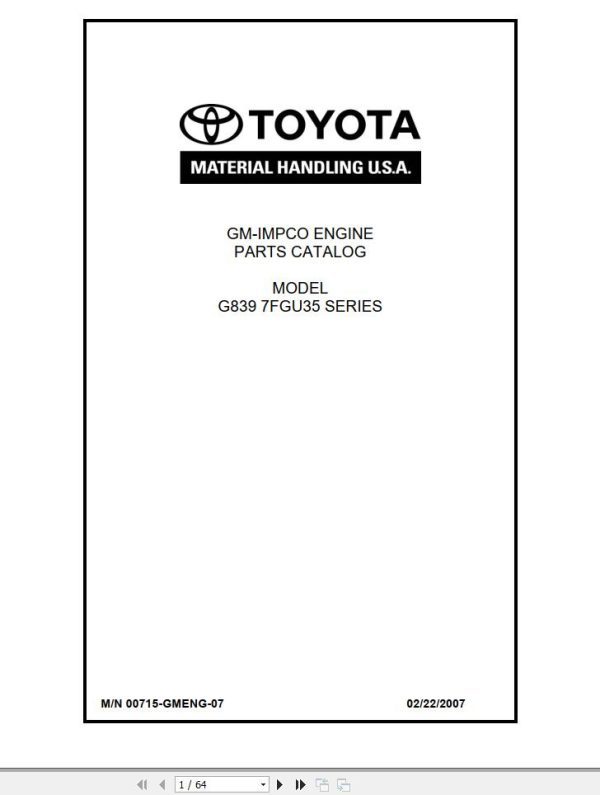 Toyota Forklift G839 7FGCU35 Parts Catalog