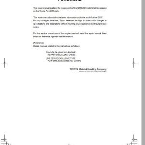 Toyota Forklift GM6 262 Repair Manual