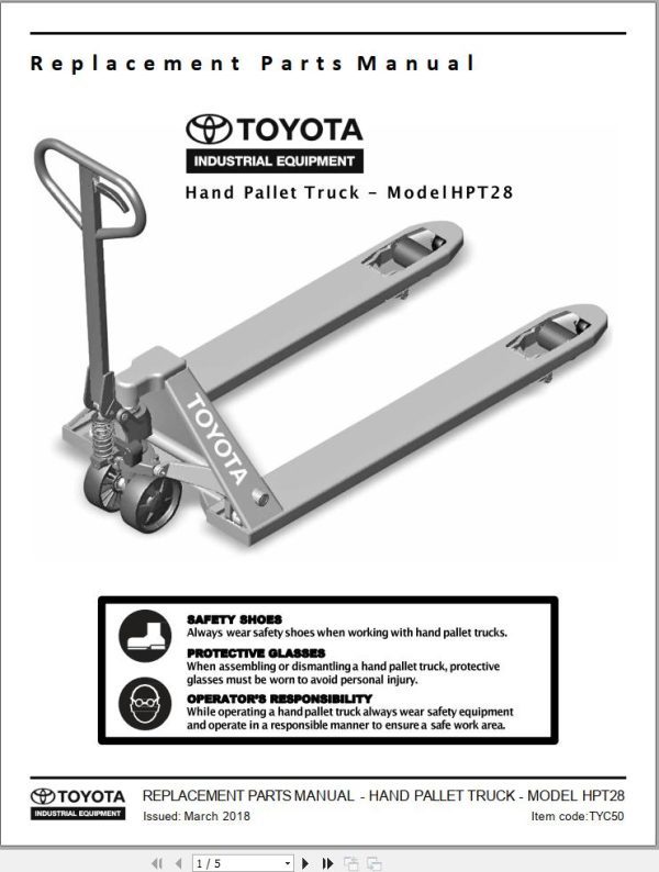 Toyota Forklift HPT28 Replacement Parts Manual