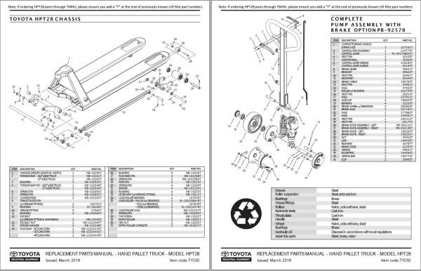 Toyota Forklift HPT28 Replacement Parts Manual 1