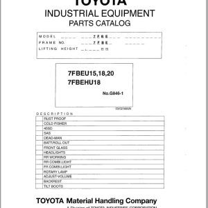Toyota Forklilft 7FBEU15 to 7FBEU20 7FBEHU18 Parts Catalog EN DE FR ES