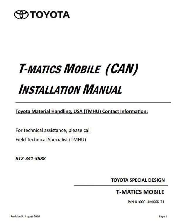 Toyota T Matics Mobile CAN Installation Manual