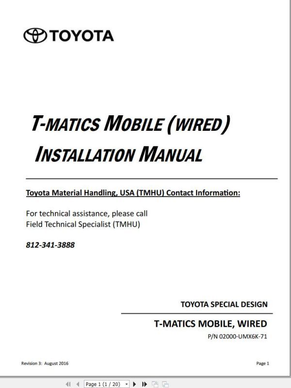 Toyota T Matics Mobile Wired Installation Manual