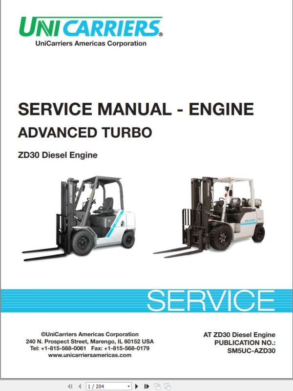 Unicarrier Advanced Turbo Engine ZD30 Service Manual SM5UC AZD30 2016