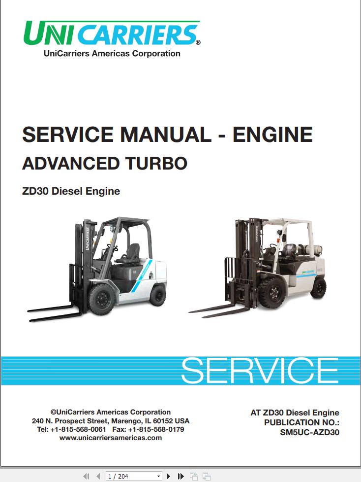 Unicarrier Advanced Turbo Engine ZD30 Service Manual SM5UC AZD30 2016
