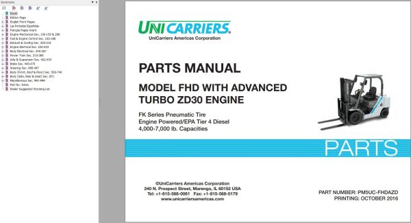 Unicarrier Engine ZD30 Parts Manual PM5UC FHDAZD 2016 EN FR SP