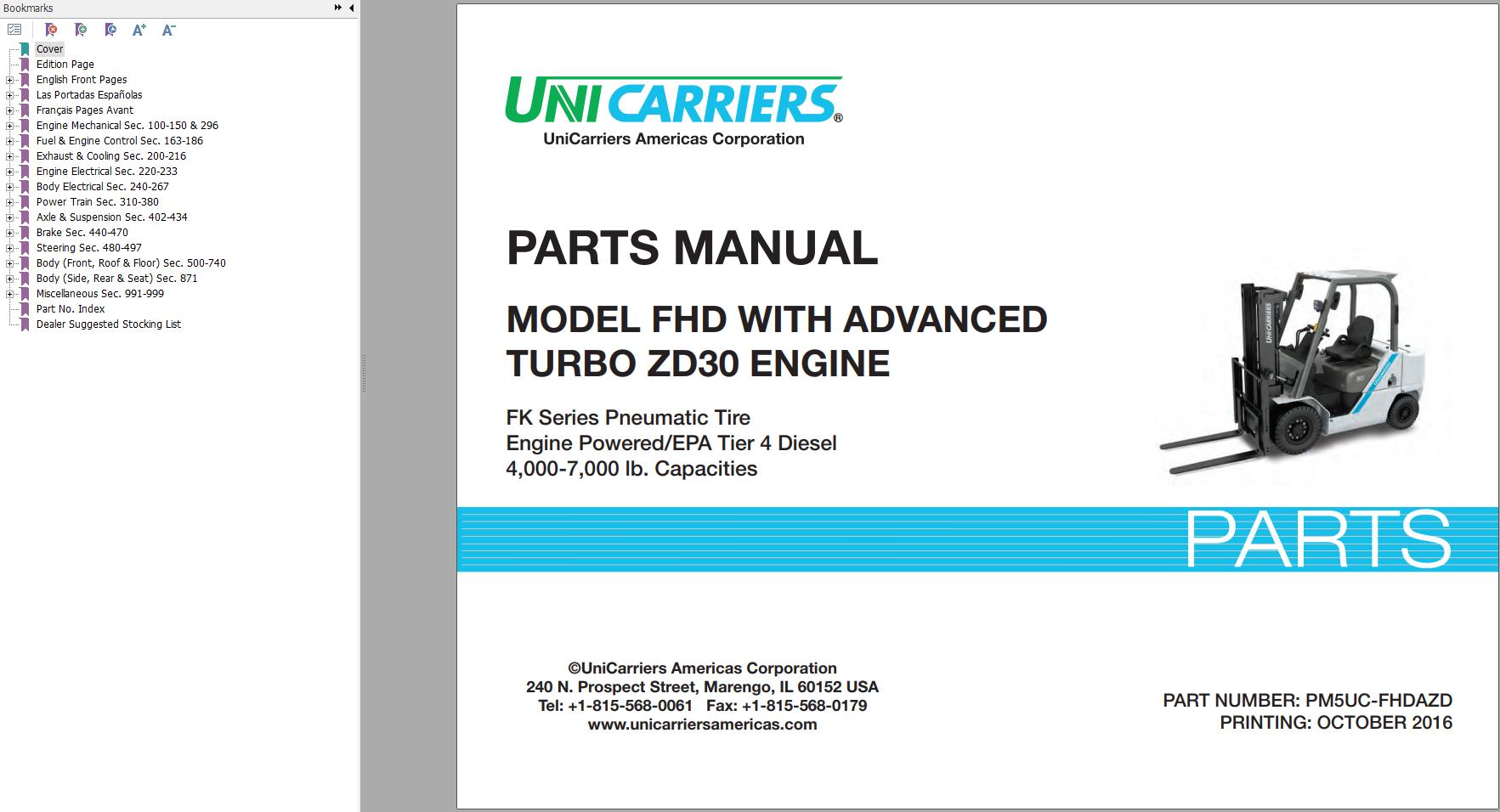 Unicarrier Engine ZD30 Parts Manual PM5UC FHDAZD 2016 EN FR SP